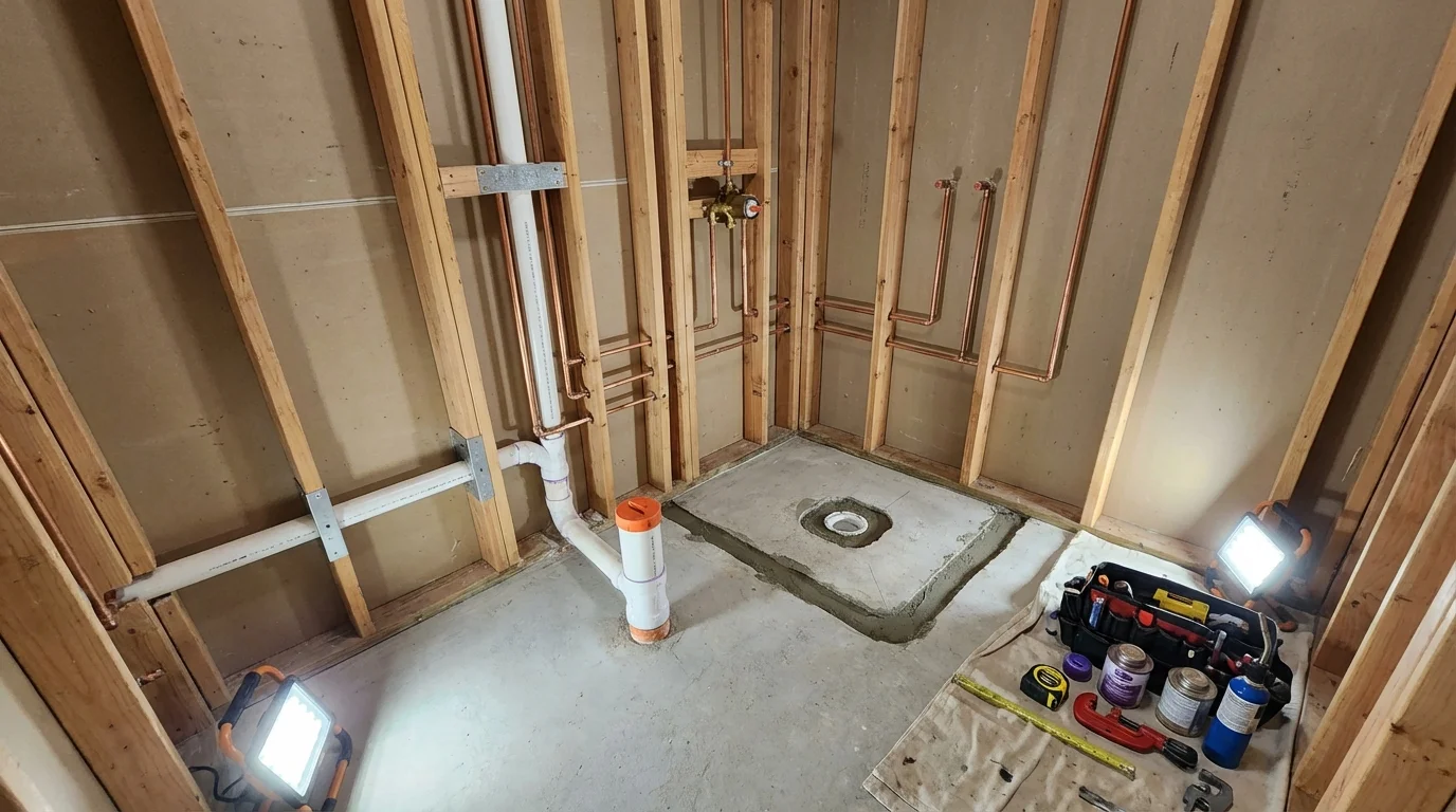 Bathroom rough-in plumbing during remodel by Johns Plumbing LLC in Douglas
